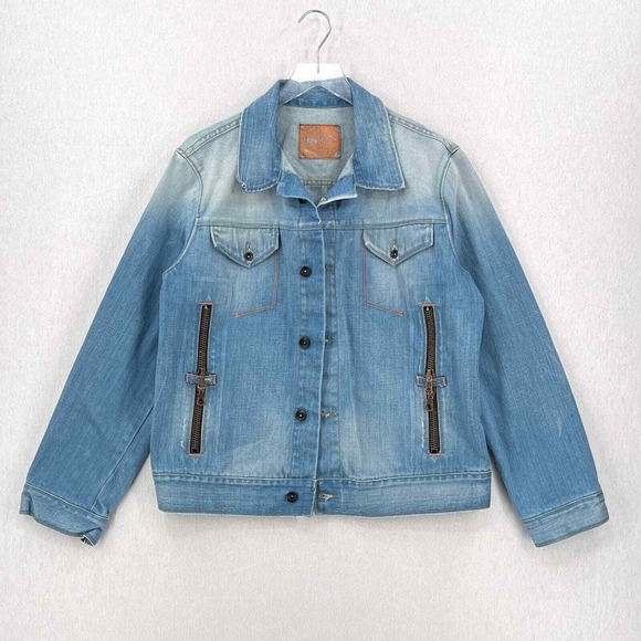 Isko Other - Isko Jacket Men Medium Blue Denim Engineered Finishes Zip Pockets